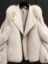 One-piece Fur Motorcycle Coat Long Wool Coat