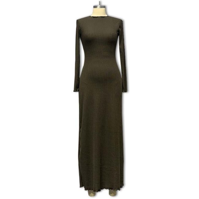 Long Sleeve Knitted Wooden Ear Turtleneck Waist-controlled Slim Fit Slimming Dress