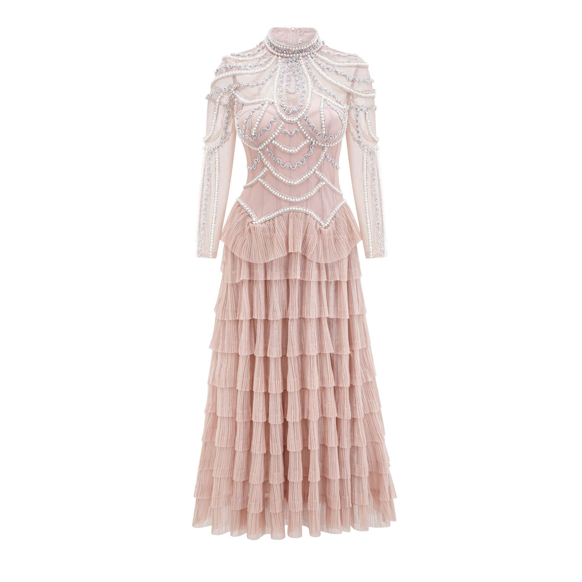 Elegant And Heavy Craft Long Sleeve Beaded Dress