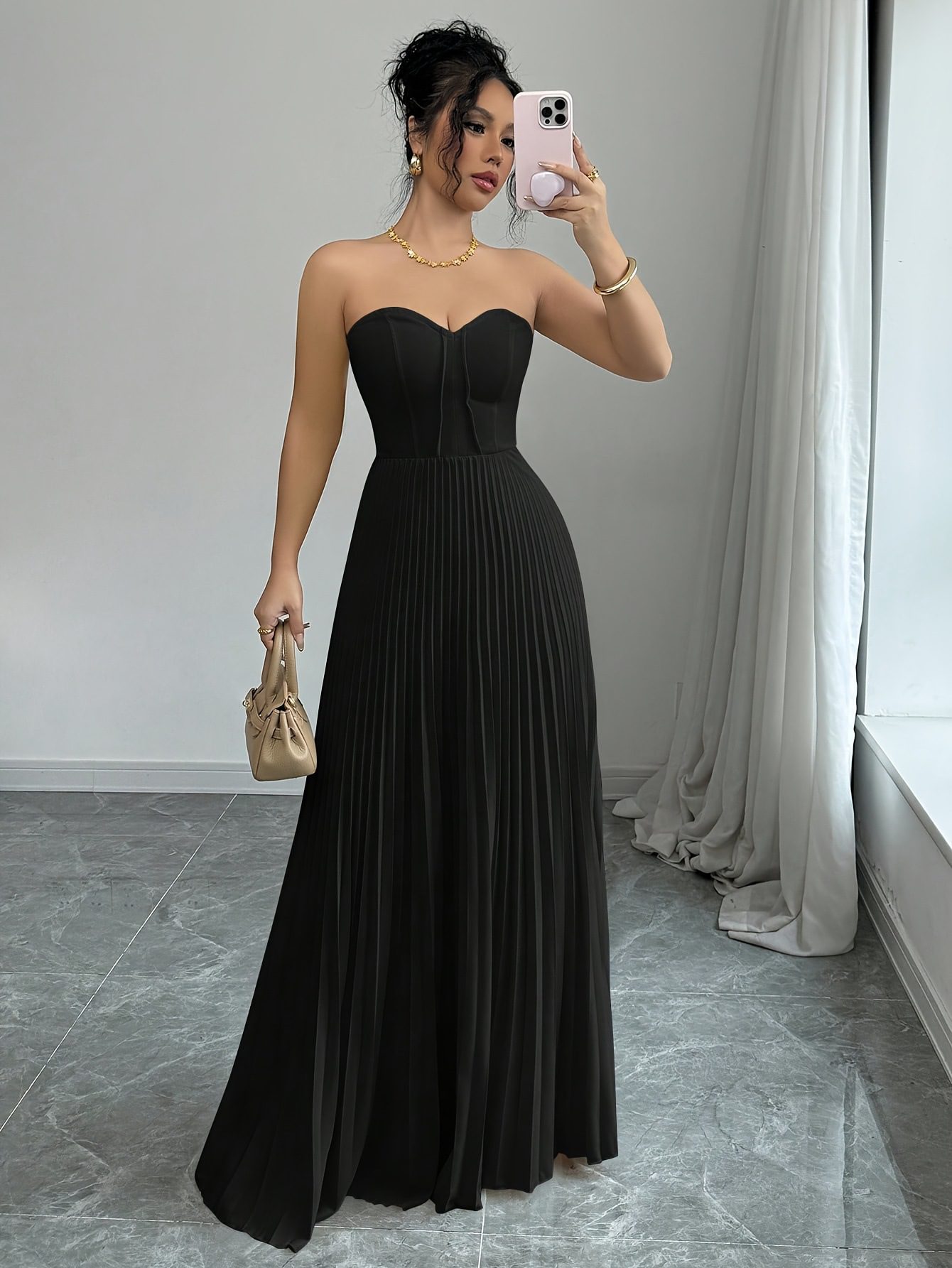 Women's French Tube Top Solid Color Waist Tight Elegant Dress