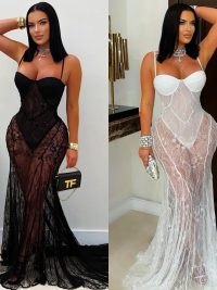 Fashion Women's Wear Sexy Sling Lace See-through Dress