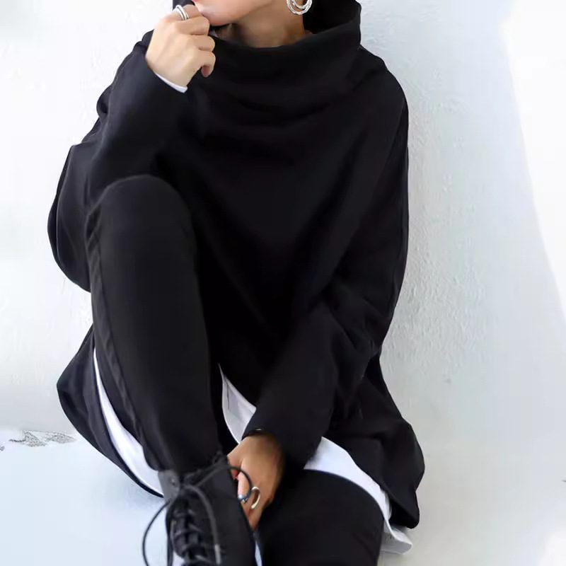 Cotton Pullover Round Neck Loose Turtleneck Long Sleeve