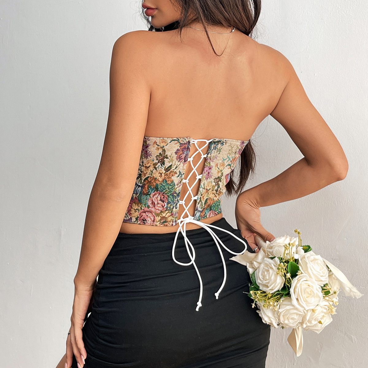 Retro Flower Niche Sling French Court Waist Girdling Band Adjustable Tube Top