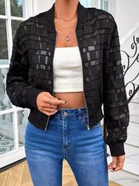 Women's Semi-transparent Thread Zipper Casual Jacket