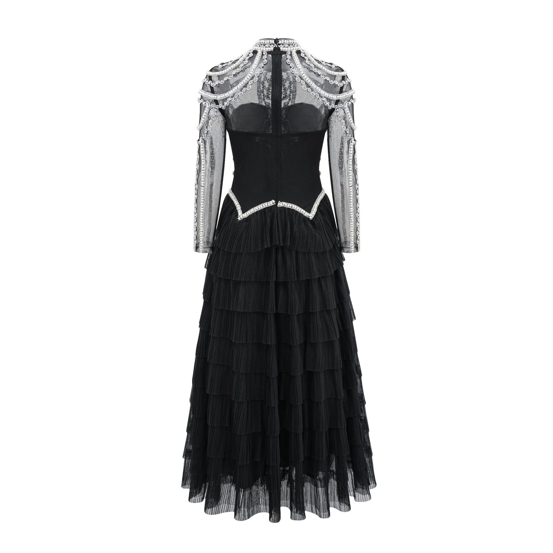 Elegant And Heavy Craft Long Sleeve Beaded Dress