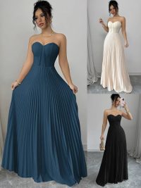 Women's French Tube Top Solid Color Waist Tight Elegant Dress