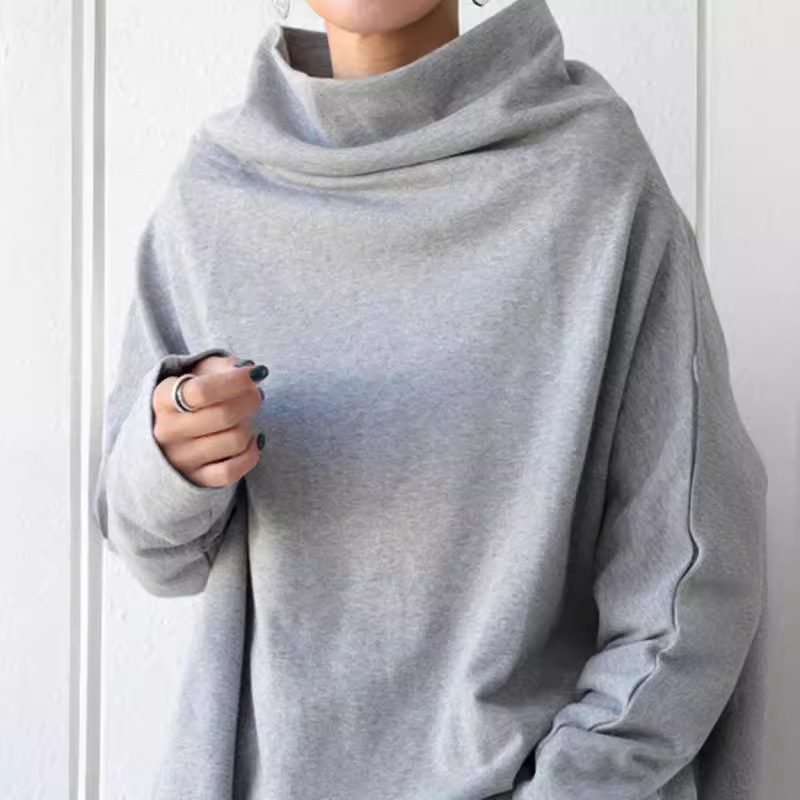 Cotton Pullover Round Neck Loose Turtleneck Long Sleeve