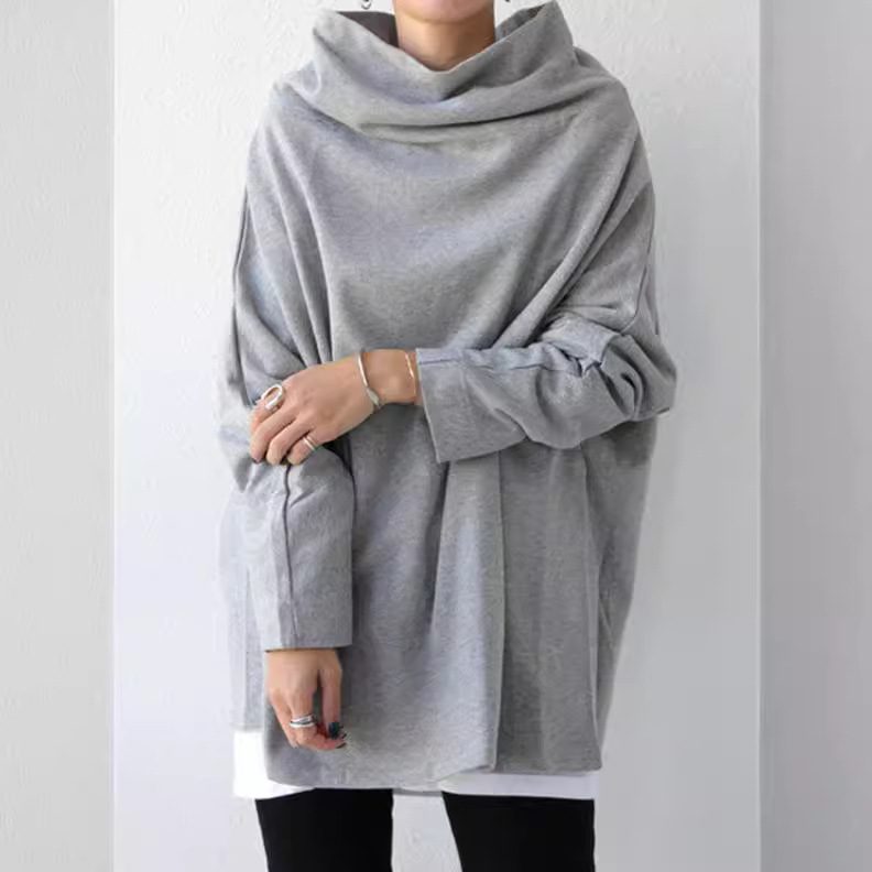Cotton Pullover Round Neck Loose Turtleneck Long Sleeve