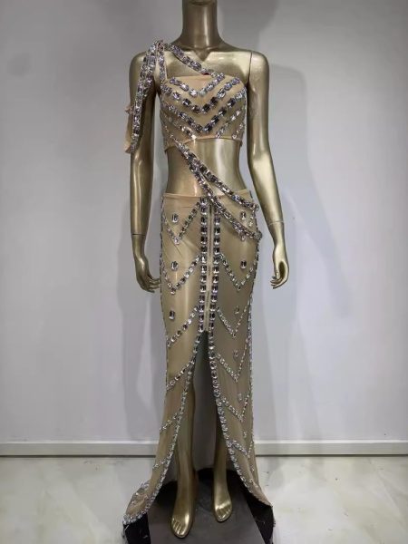 New Sexy Shiny Rhinestone Dress Suit