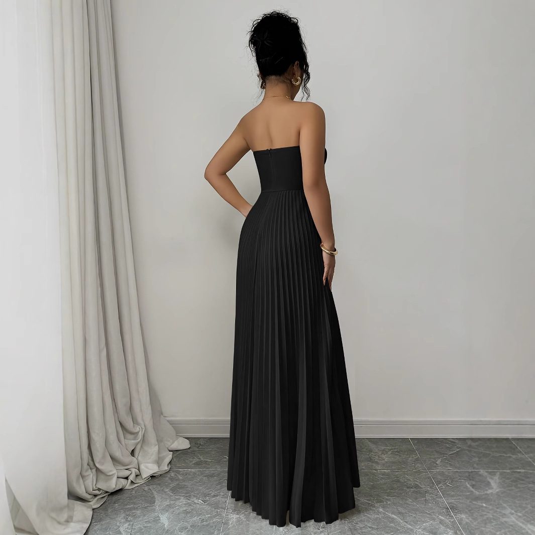 Women's French Tube Top Solid Color Waist Tight Elegant Dress