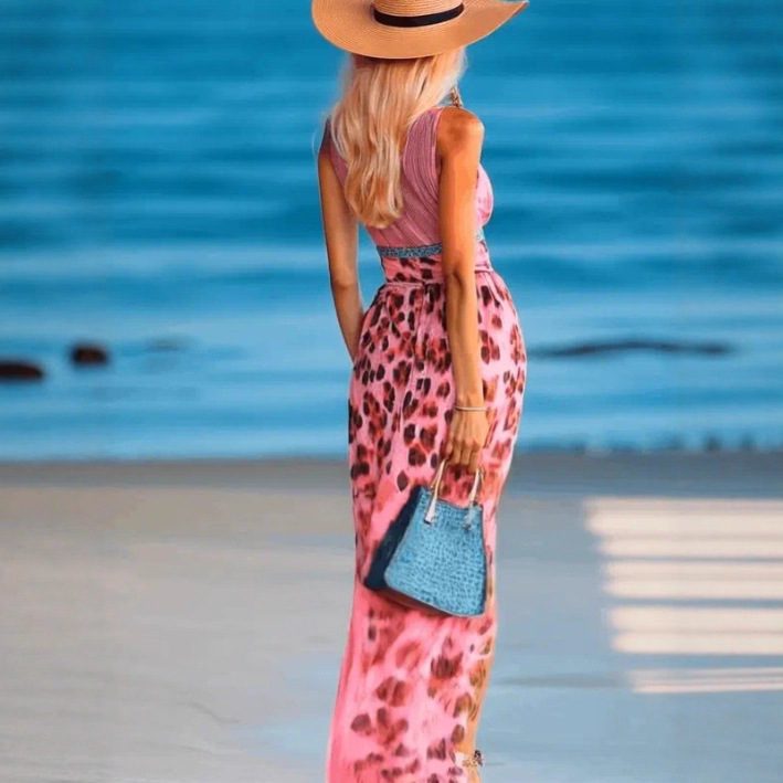 Leopard Print V-neck Waist-controlled Slimming Temperament Camisole Dress