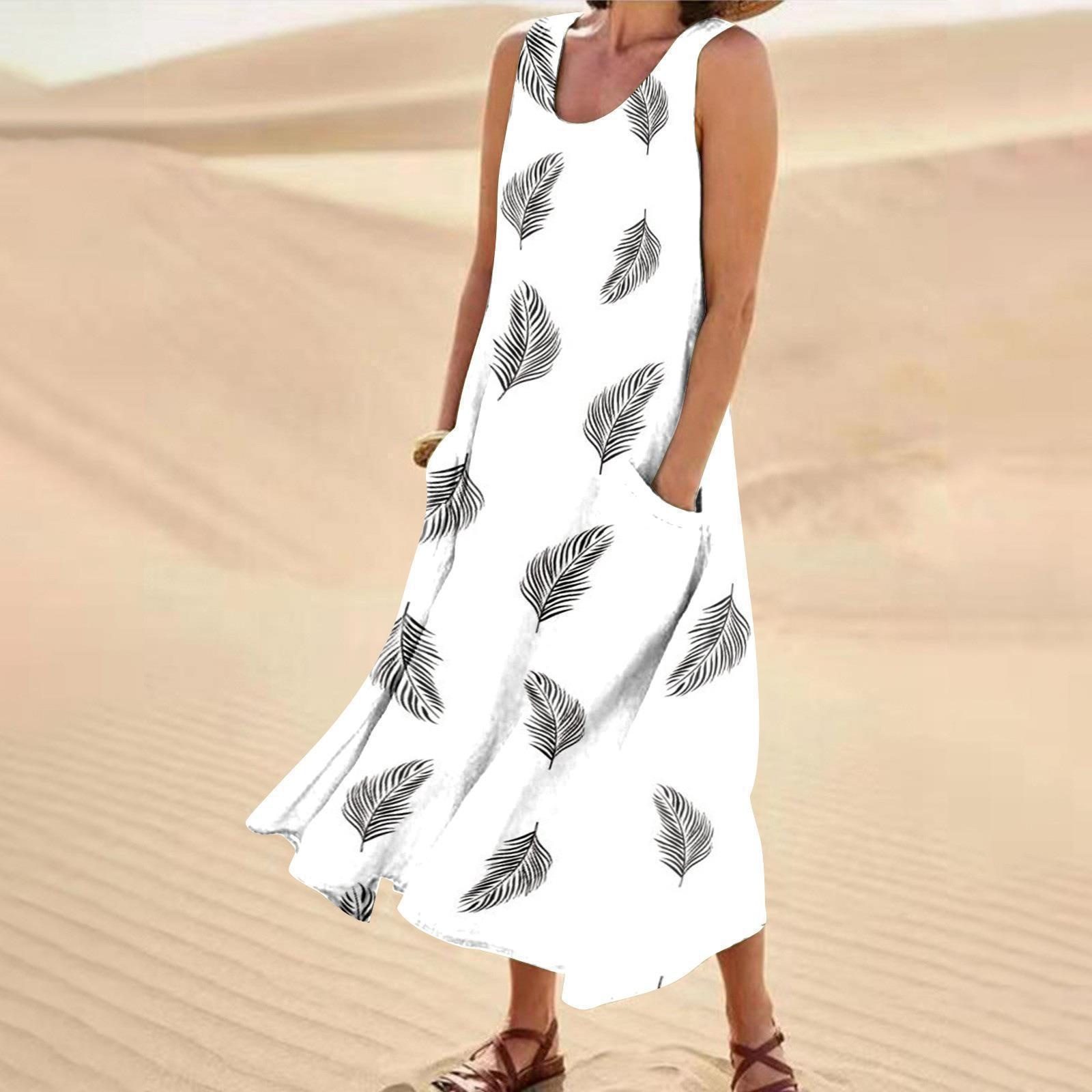 Women's Landscape Floral Maxi Dress Slim Fit Casual Skirt