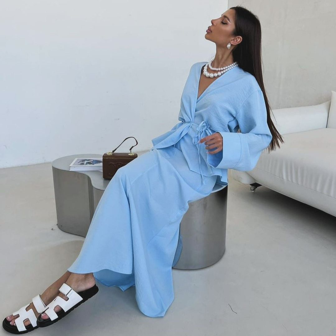 Autumn And Winter Lacing Waist-controlled Top Long Dress