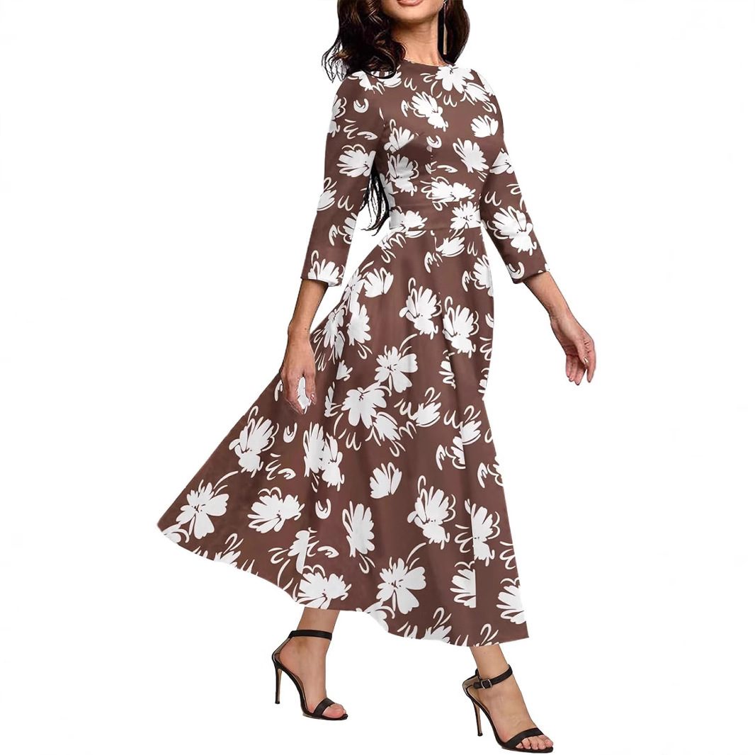 Slim Fit Waist Retro Printed Dress Women With Pockets