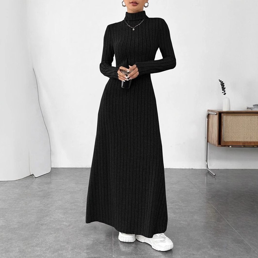 Buy Women's Clothing Online | Buy Trending Dresses for Women Women's Slim Fit Turtleneck Rib Fabric Brushed Long Sleeve Dress