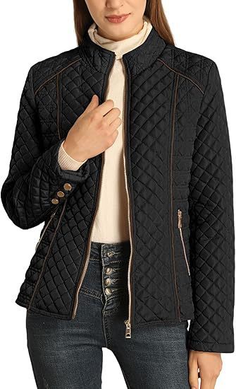 Women’s Lightweight Quilted Padded Zip Jacket – Stand Collar