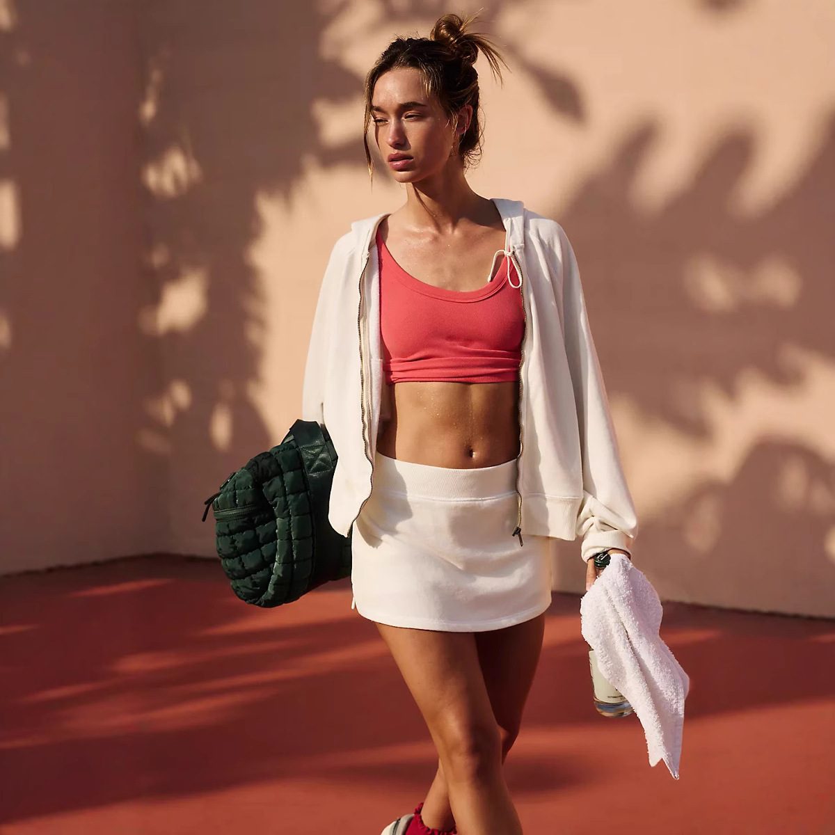 Women's Casual Solid Color Long Sleeve Hooded Jacket Skirt Outfit