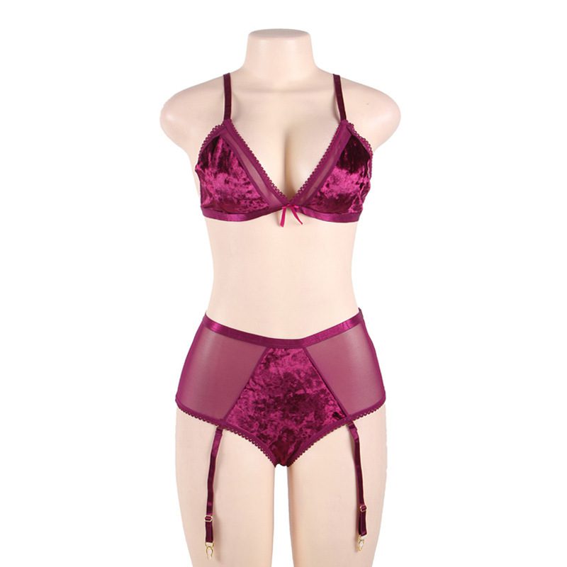 Plus Size Underwear Three-point Bra Garter Set