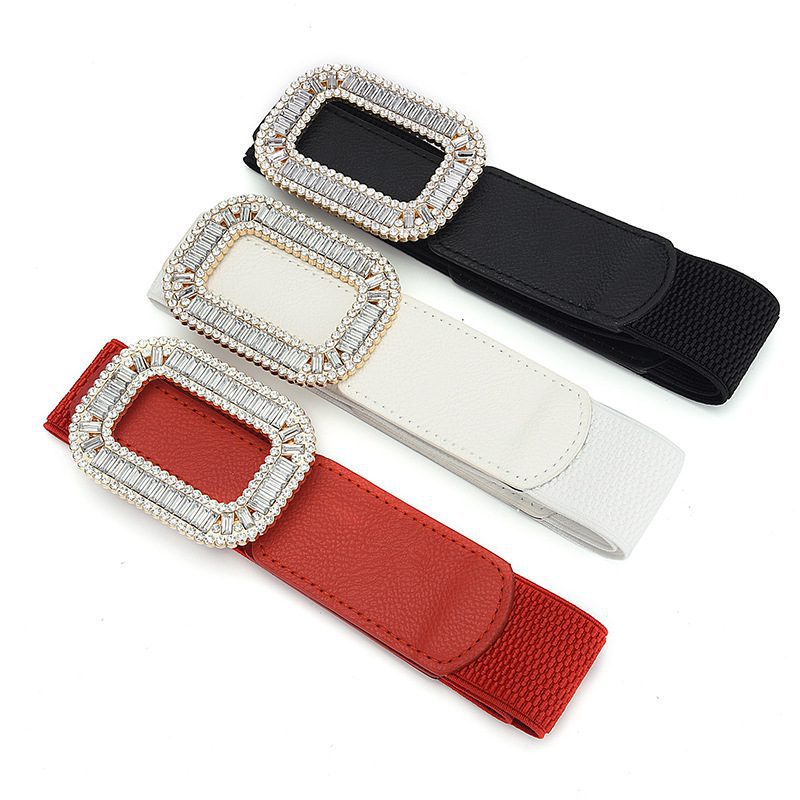 Women's Rhinestone Inlaid Pair Buckle Elastic Elastic All-match Girl Dress Belt