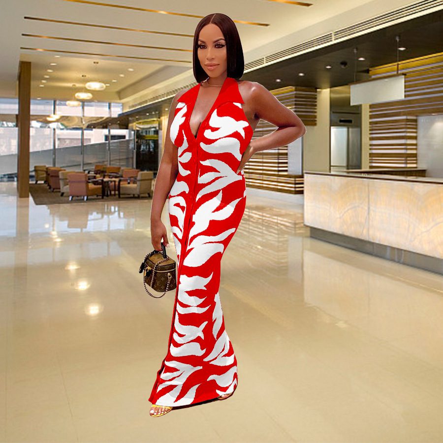 Backless Cardigan Printed Dress Women