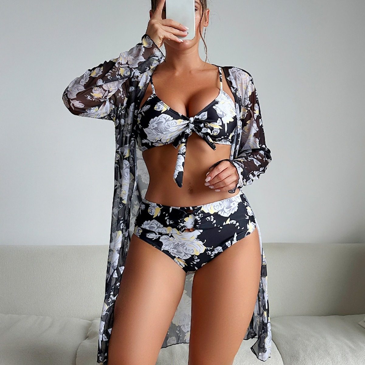 Stylish Swimwear & Printed Bikini Three-Piece Women’s Swimsuit