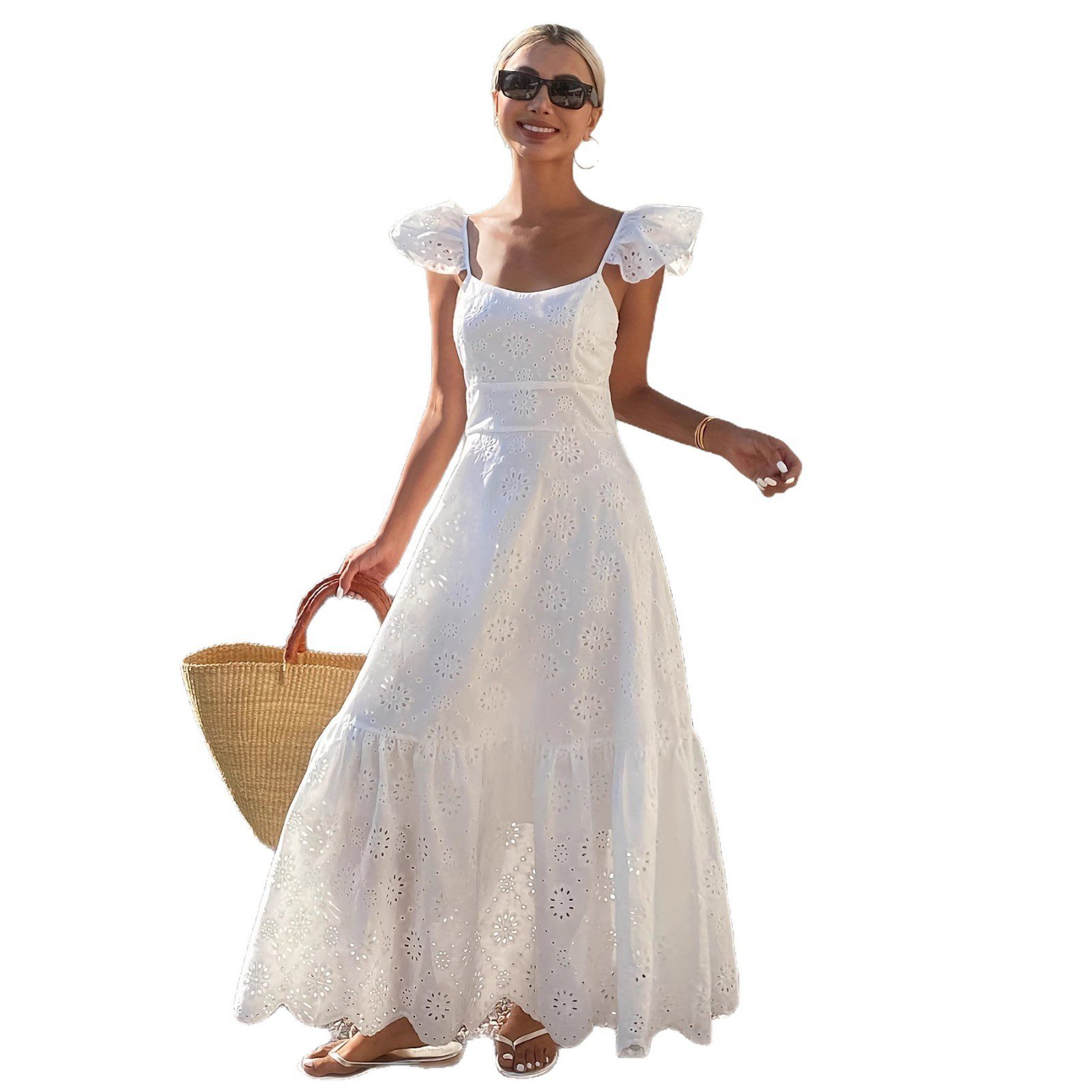 French Style Temperament Long Cutout Sling Long Dress