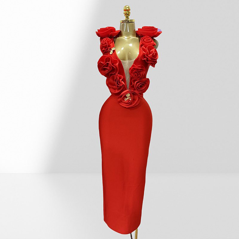 Women's Three-dimensional Flower Sexy Dress Euros