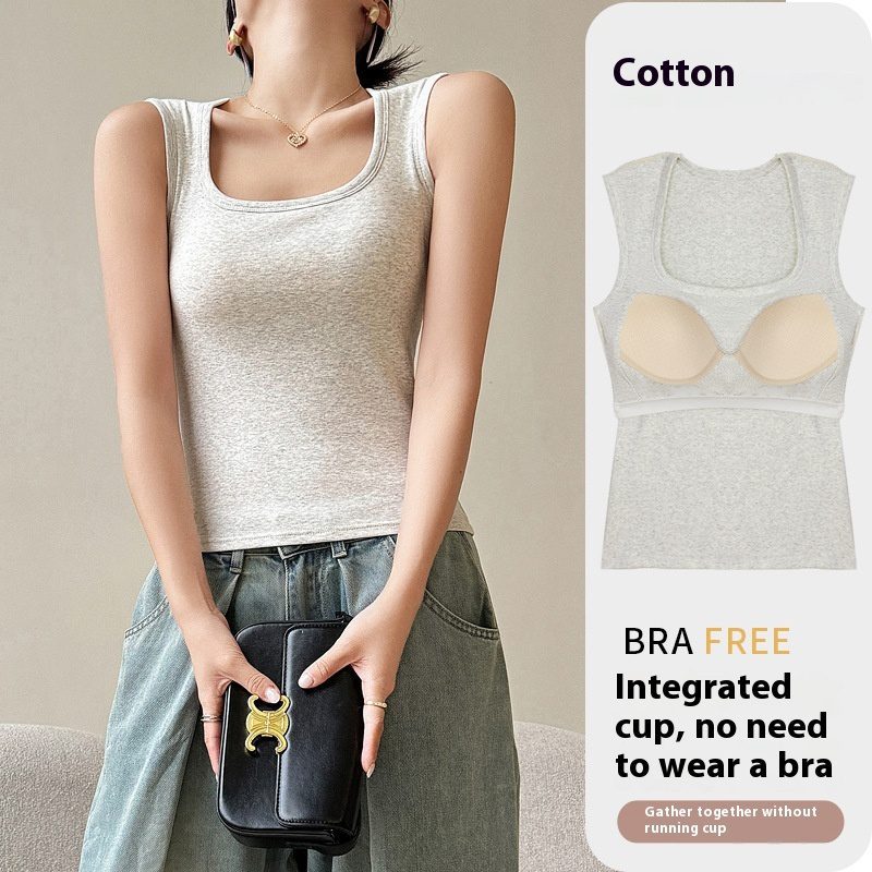 Women's Pure Cotton With Chest Pad Sling Small Tank Top Top
