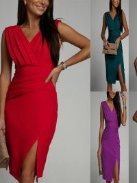 Summer Long Dress New V-neck Sleeveless Slit High Waisted Evening Gown Women's Wear