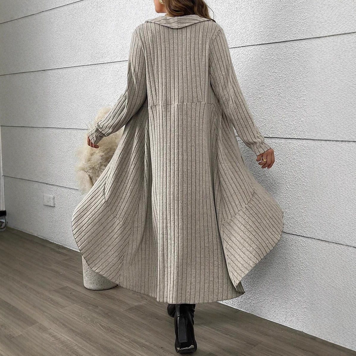 Autumn & Winter Pleated Cardigan Trench Coat with Shawl – Knitted Coat Dress Suit for Women