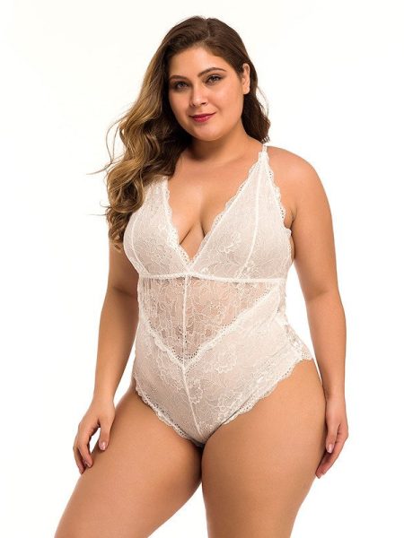Sleeveless Halter Plus Size Lace Bodysuit Ladies