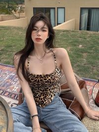 New Lace-up Summer Women's Leopard Print Short Top
