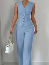 Strap Vest And Straight Leg Pants Set