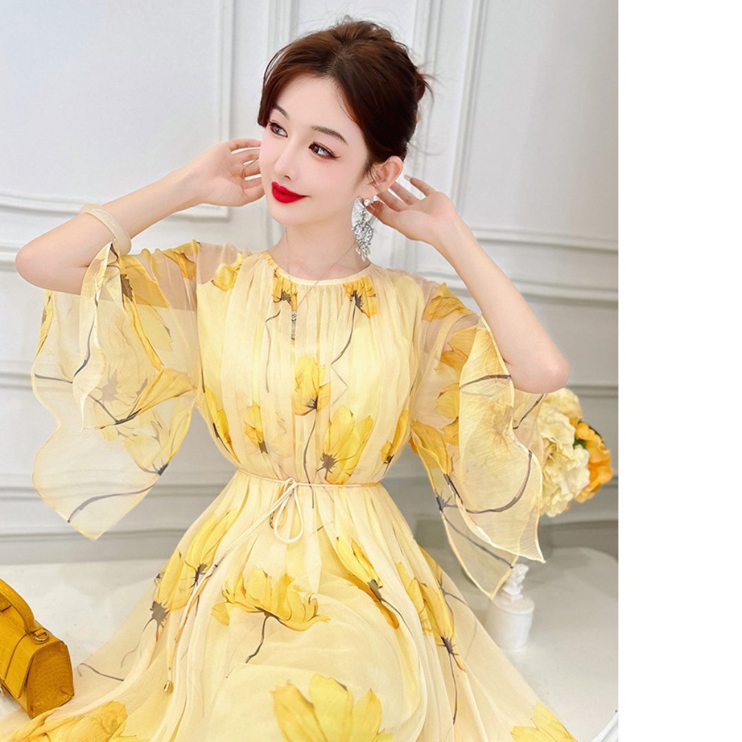 Loose And Versatile French Chiffon Floral Dress Women