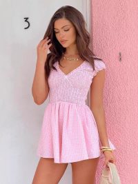 Sexy Ruffles Slim-fit Women's Plaid Jumpsuit