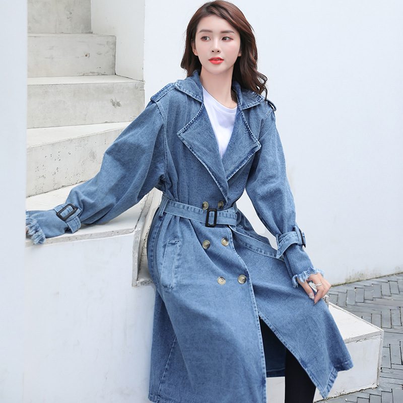 Women's Denim Belted Mid-Length Coat