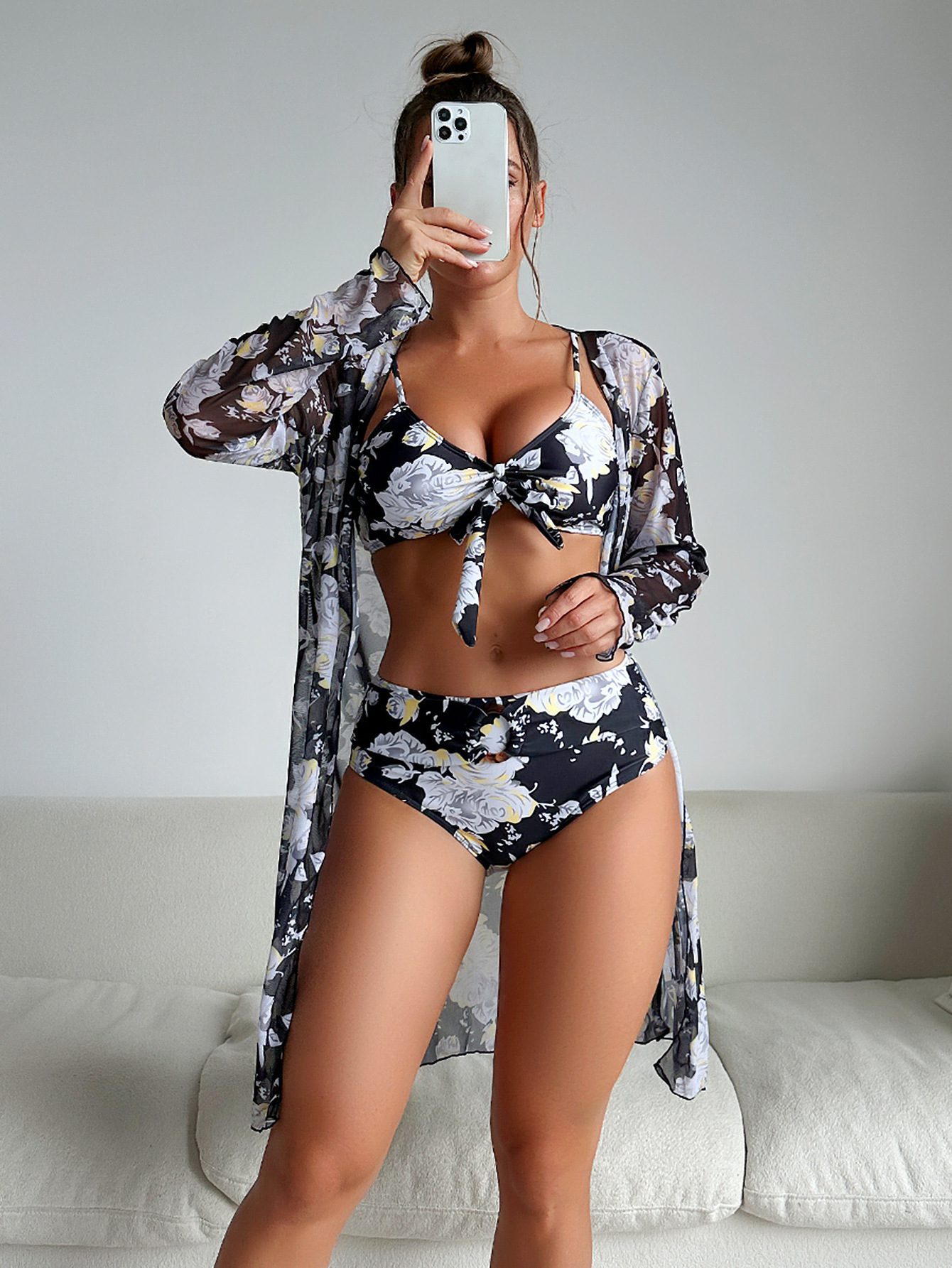 Stylish Swimwear & Printed Bikini Three-Piece Women’s Swimsuit