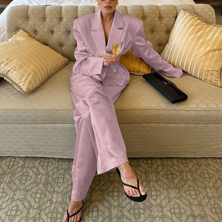 Commuter Pleated Waist Tight Suit Top Loose Trousers Two-piece Suit