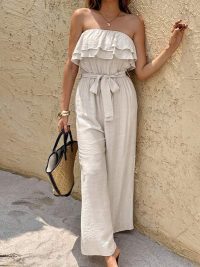 Women's Summer Sleeveless Tube Top Jumpsuit Ruffled Tied Jumpsuit