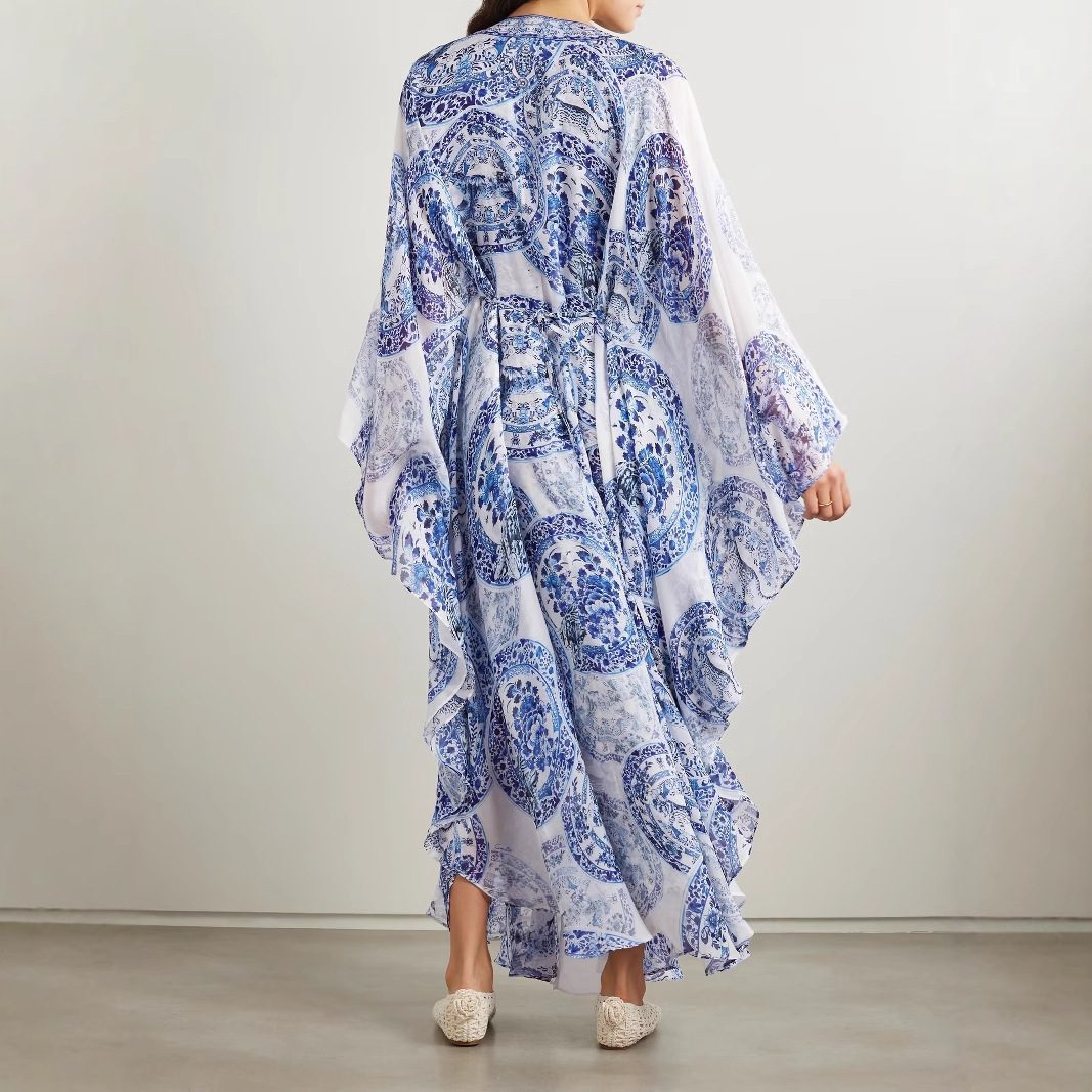 Printed Loose-fitting Plus Size V-neck Dress Women