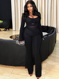 Women's Solid Color Casual Suit Mesh Stitching