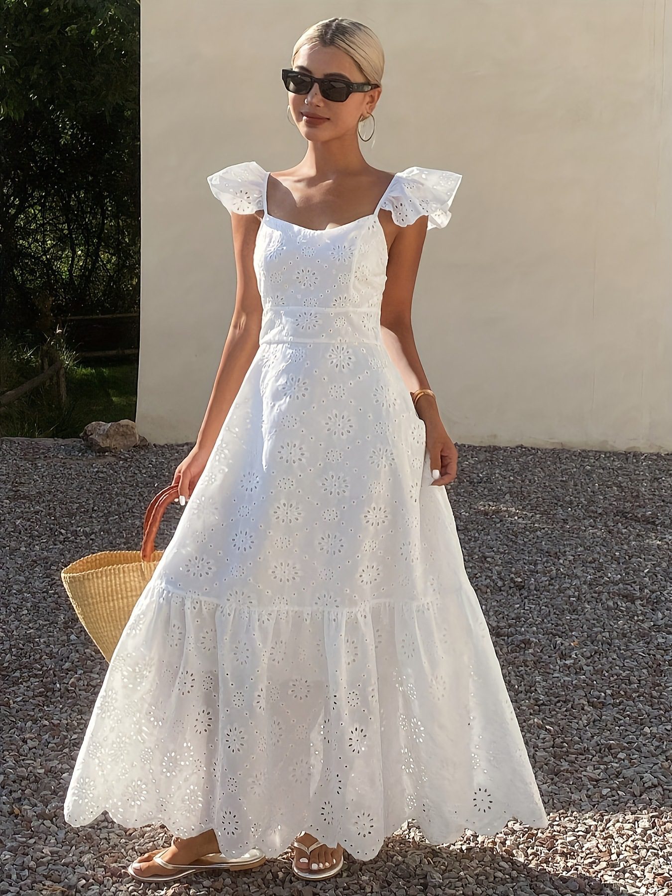 French Style Temperament Long Cutout Sling Long Dress