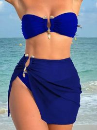 Solid Color Backless Sexy Three-piece Suit Bikini Beach Swimsuit