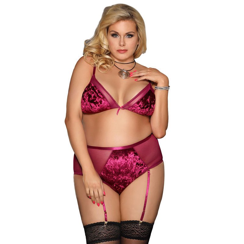 Plus Size Underwear Three-point Bra Garter Set