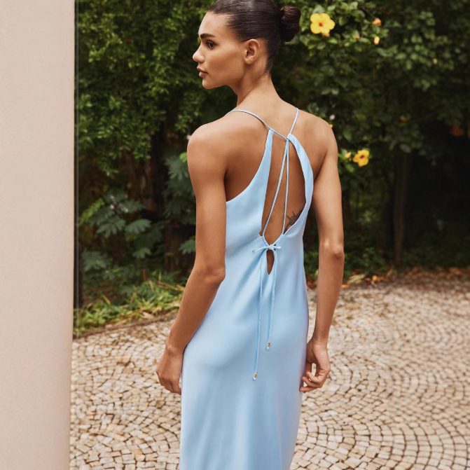 Silk Satin Texture Mid-length Sweet Women's Dress