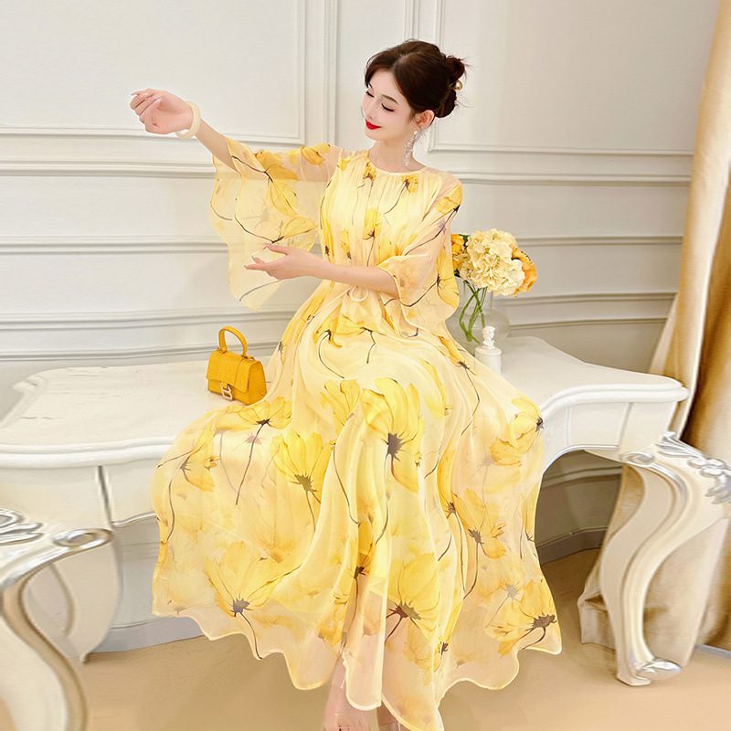Loose And Versatile French Chiffon Floral Dress Women