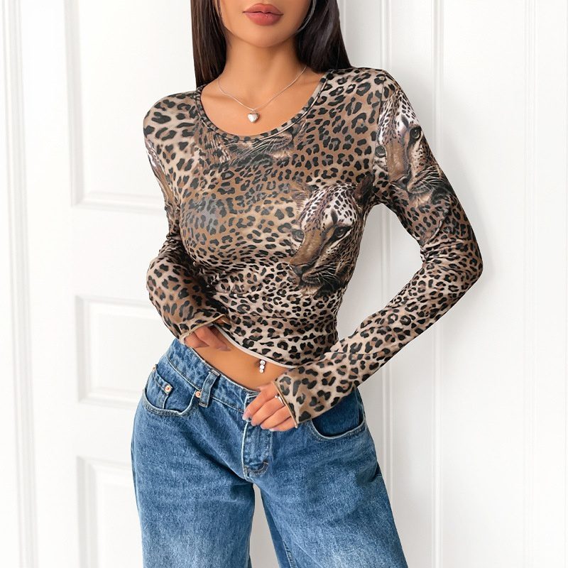 Women's Vintage Leopard Print Long-sleeved T-shirt