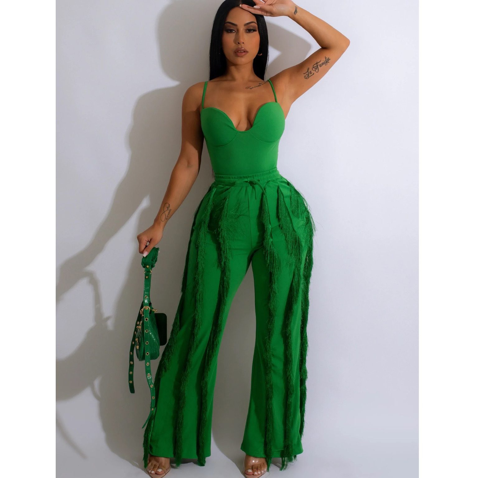 Solid Color Tassel Two-piece Suit