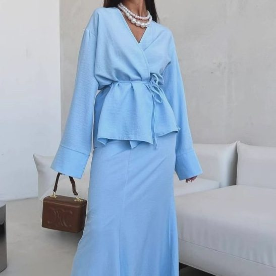 Autumn And Winter Lacing Waist-controlled Top Long Dress