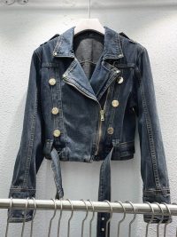 Fashion Denim Jacket Women's Retro High Waist Crop Top